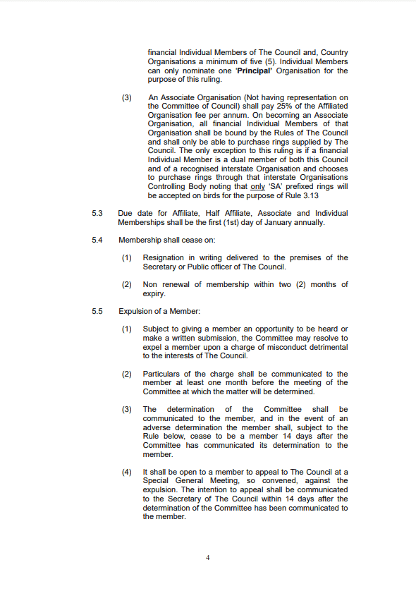 BCSA Constitution, Constitution of the Budgerigar Council of South Australia Incorporated