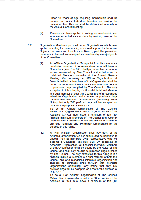 BCSA Constitution, Constitution of the Budgerigar Council of South Australia Incorporated