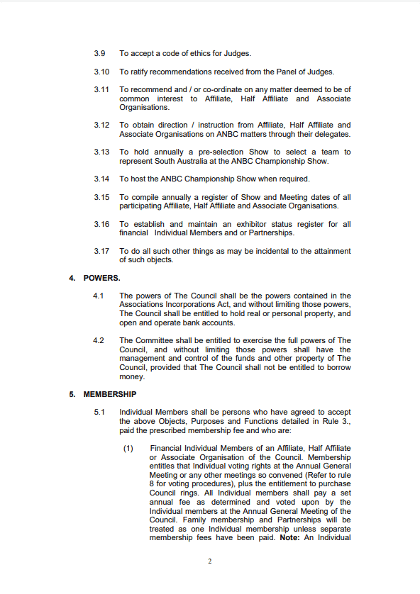 BCSA Constitution, Constitution of the Budgerigar Council of South Australia Incorporated